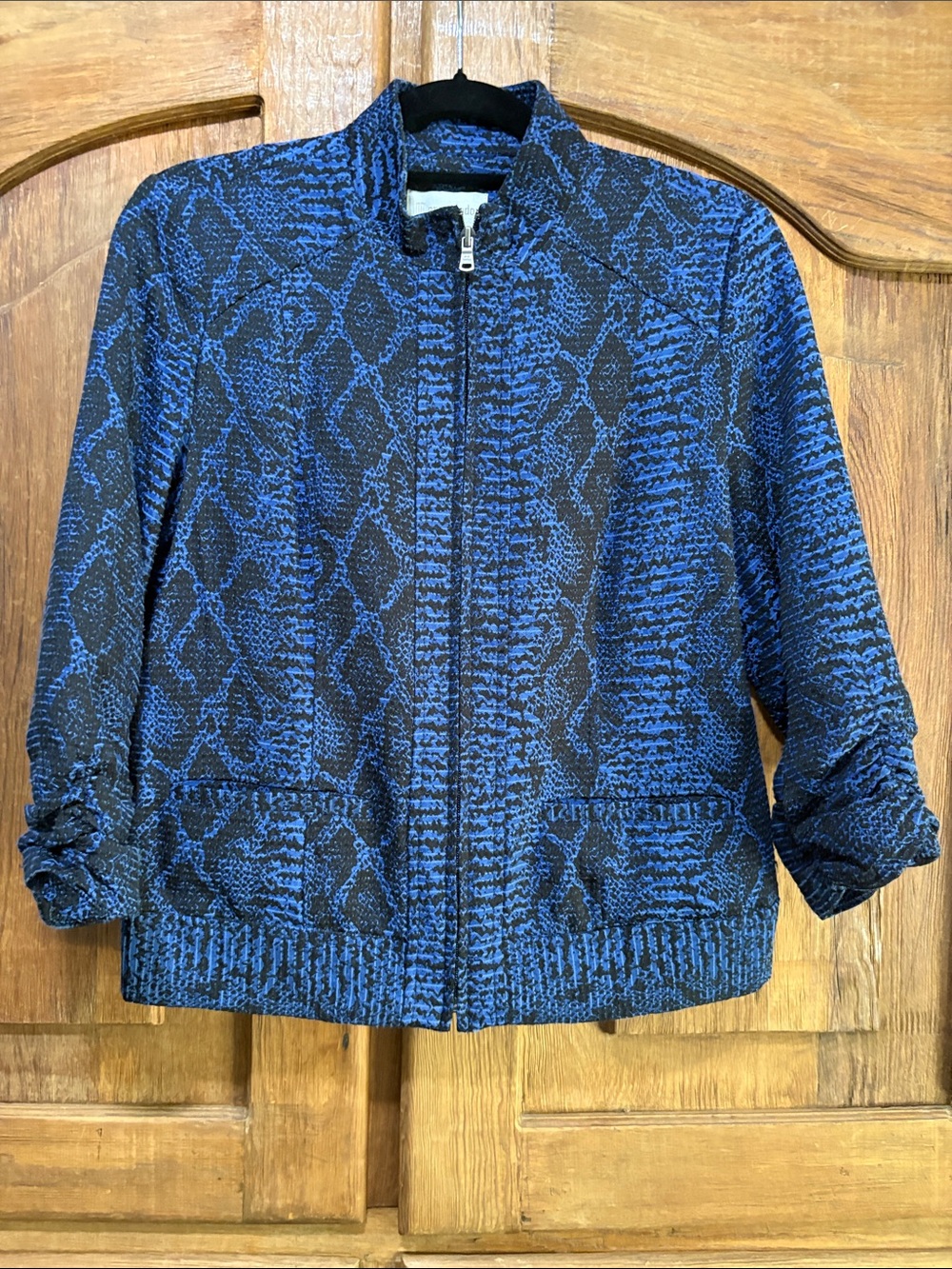 erin london Navy and Black Patterned Zip-Front Blazer